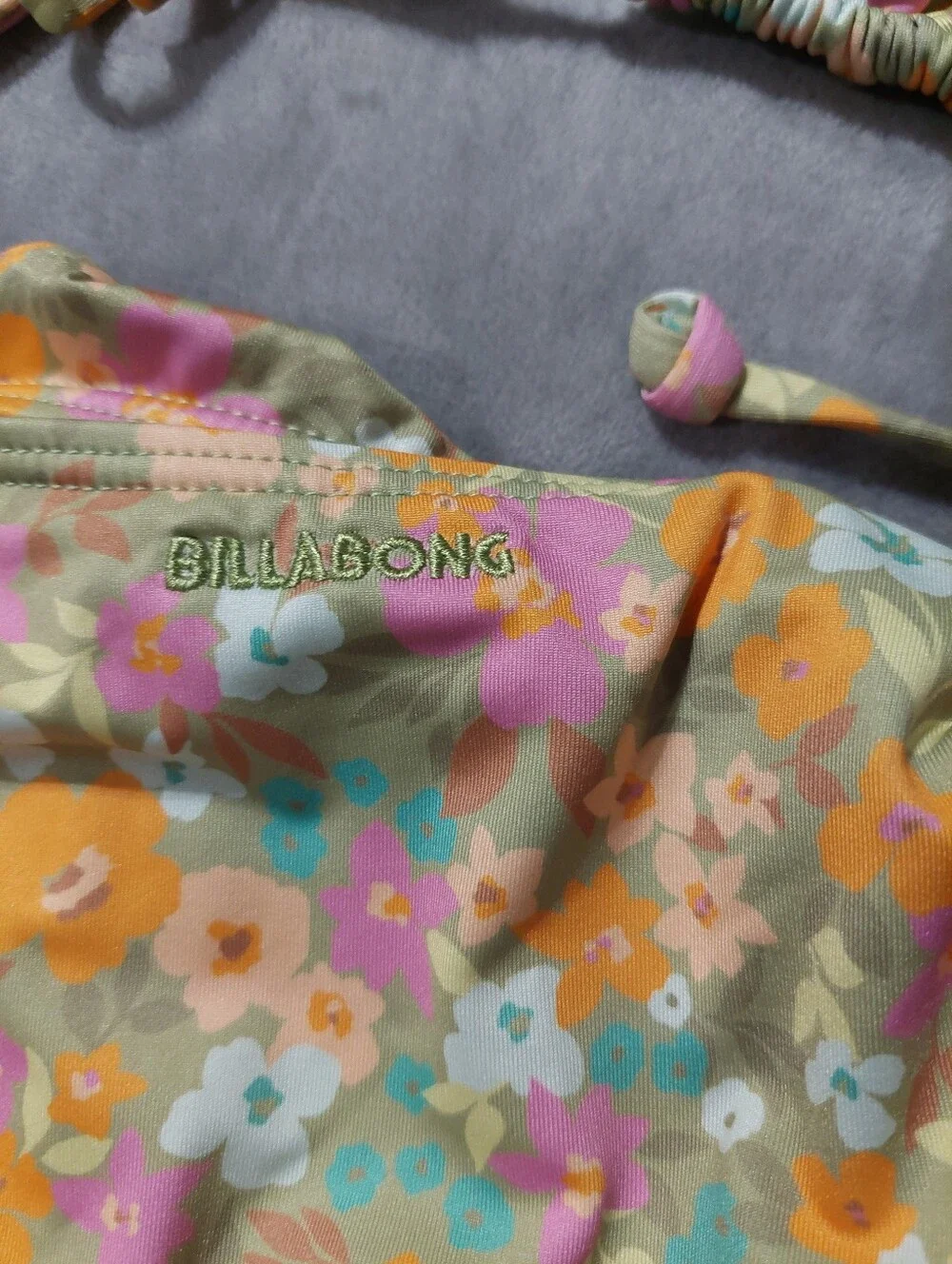 Billabong Floral Tie-Side Triangle Bikini Set in Yellow Green